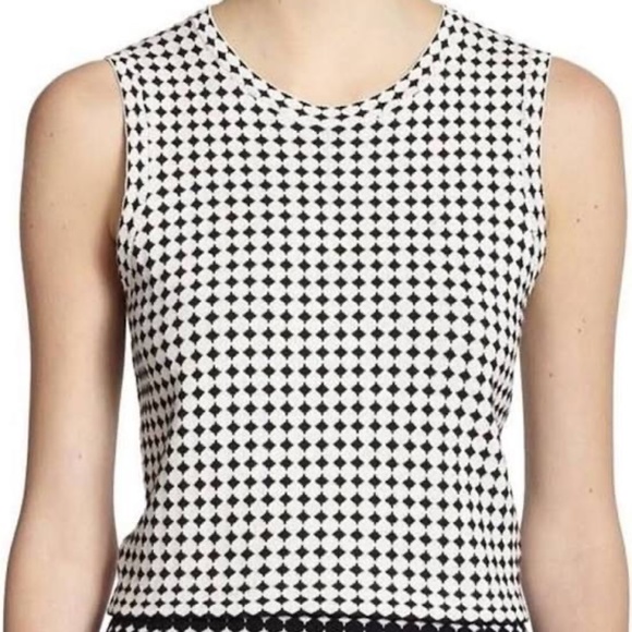 Theory Breeta D Geometric Cropped  Sleeveless Sweater Shell XS/P Black White - Picture 1 of 5